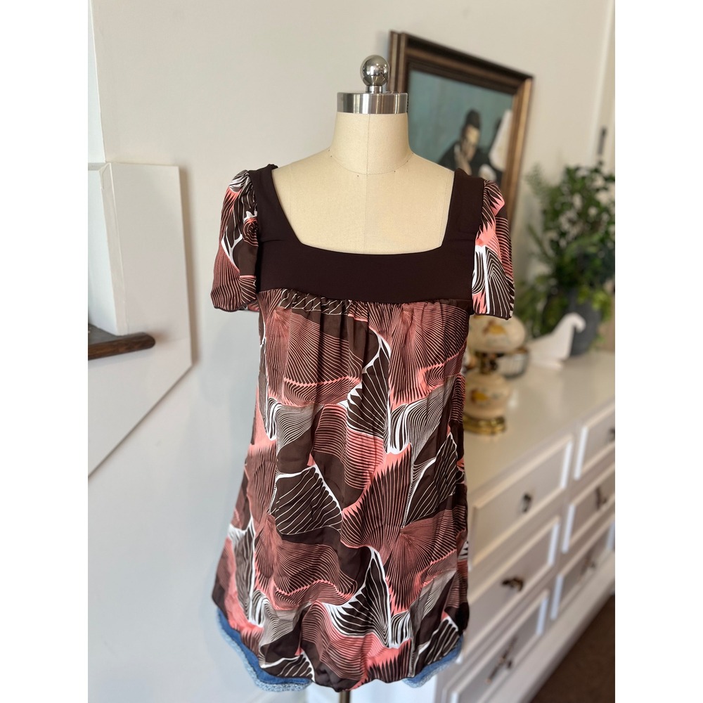 Y2K Wet Seal Whimsigoth Fairy Grunge Soft Alt Retro Brown Flowy‎ Blouse Top Sz L